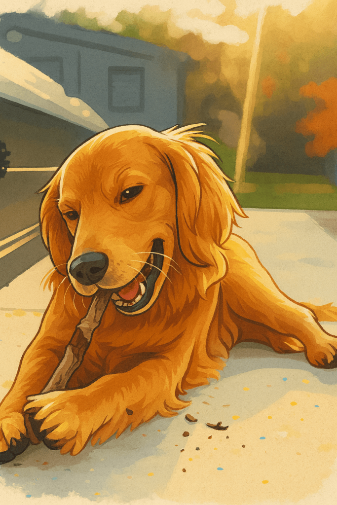 chien qui mordille un baton